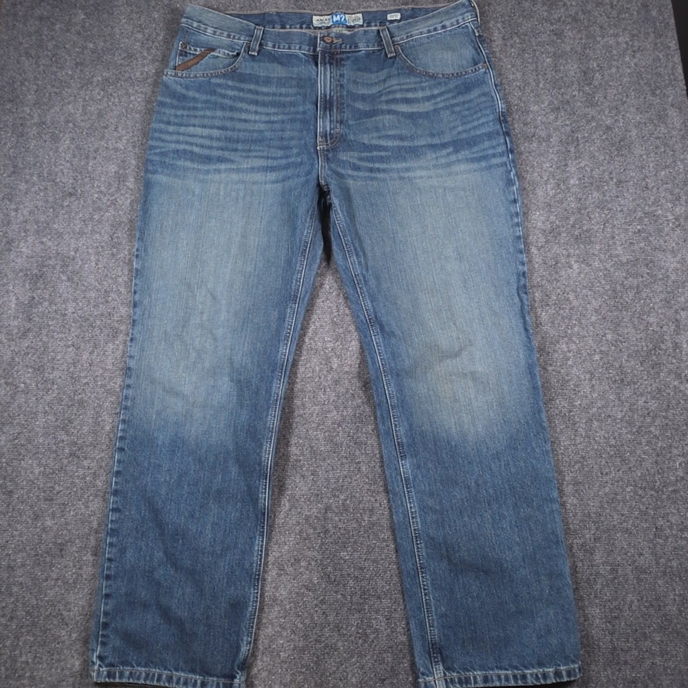 Ariat M2 Legacy Relaxed Boot Cut Jeans Mens 40x32 Blue Whiskered Faded Denim